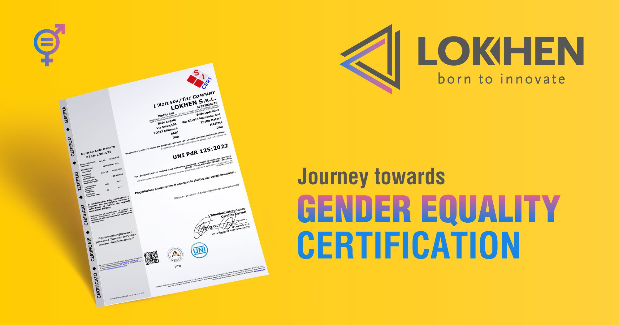 Lokhen ottiene la Certificazione sulla Paritร di Genere